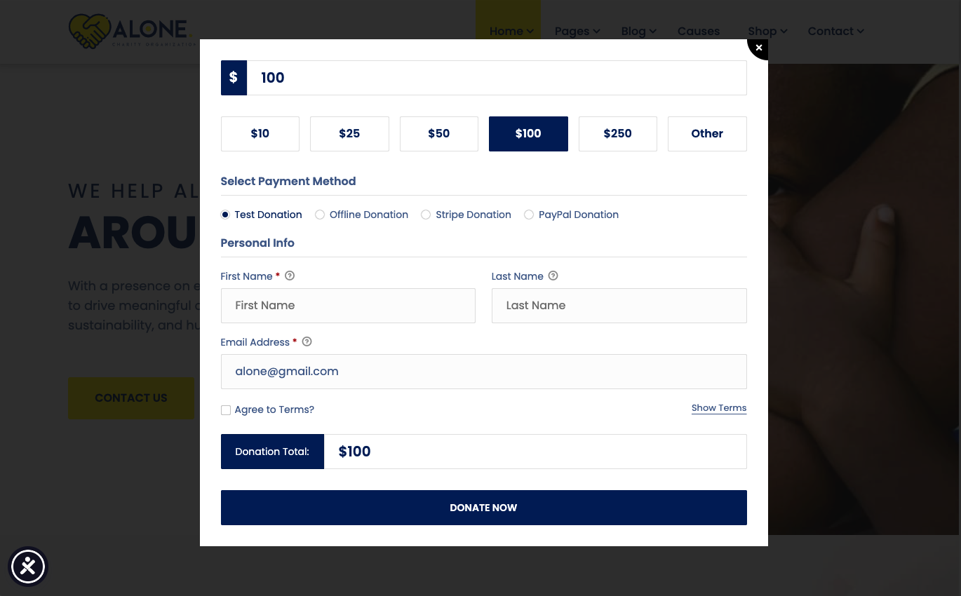 Be Give Form Button Popup