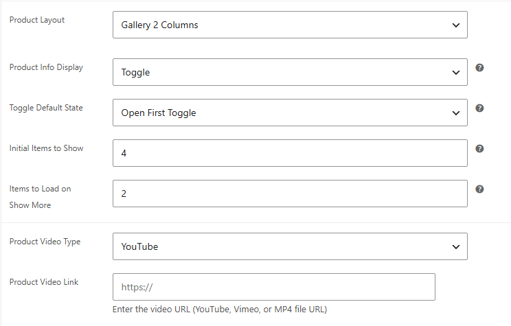 Product Layout Settings Panel
