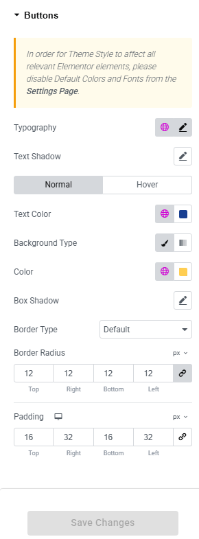 Buttons Section in Elementor Site Settings