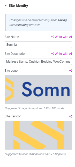 Site Identity Section in Elementor Site Settings