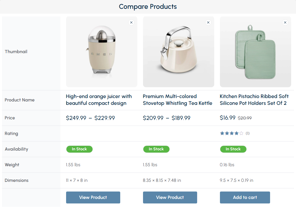 Product Compare Example
