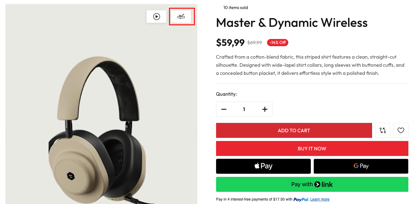 Product 360° Button Frontend