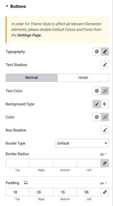 Buttons Section in Elementor Site Settings