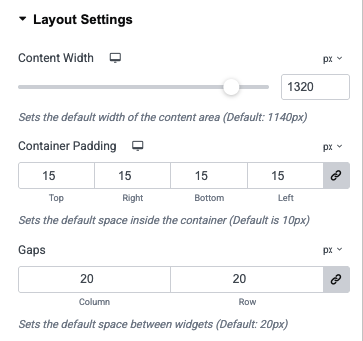 Layout Settings Section in Elementor Site Settings