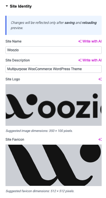 Site Identity Section in Elementor Site Settings